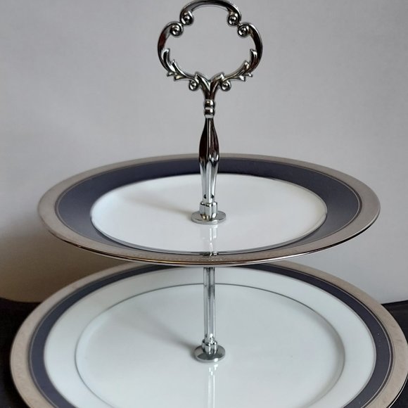 Noritake Crestwood Cobalt Platinum 2-Tiered Serving Tray
